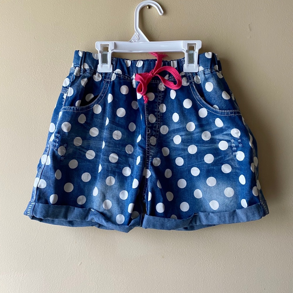 Denim Shorts stretch band with polka dots